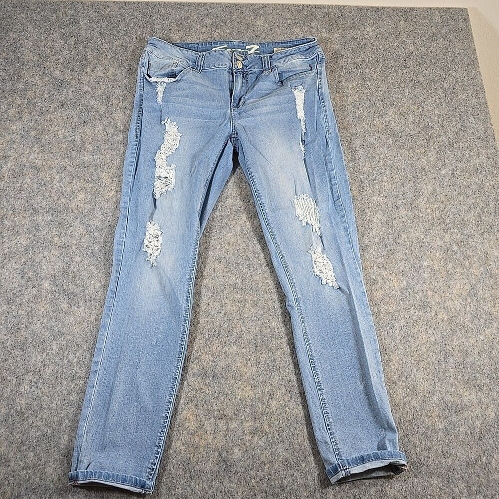 Seven 7 Distressed Jeans Women's Size 12 Ankle Skinny Mid Rise Light Wash Blue